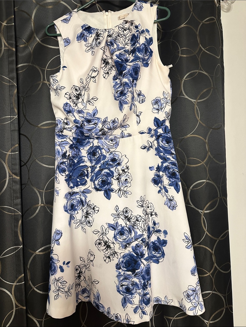 Signature White Midi Dress with Blue Floral Print